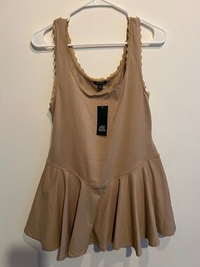 wild fable Beige Flared Hem Lace-Trim Tank Top